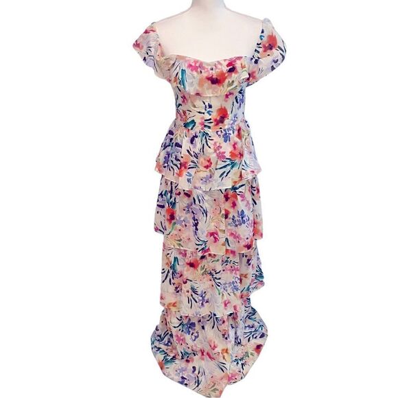Amanda Uprichard Floral Ruffle Venezia Gown Size Small - Picture 4 of 8